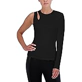 BCBGMAXAZRIA Women's Fitted Top One Long Sleeve Crew Neck Shoulder Cut Out Shirt