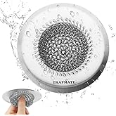 TRAPMATE Kitchen Sink Drain Strainer, Reversible Chain Mesh Sink Strainer, 304 Stainless Steel Anti-Clogging & Easy Clean Sink Strainer Basket, Fits US Standard Kitchen Sink Drains, Dishwasher Safe