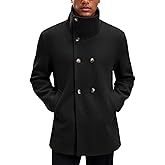 Yousify Mens Trench Coat Double Breasted Stand Collar Overcoat Casual Winter Warm Business Short Pea Coat