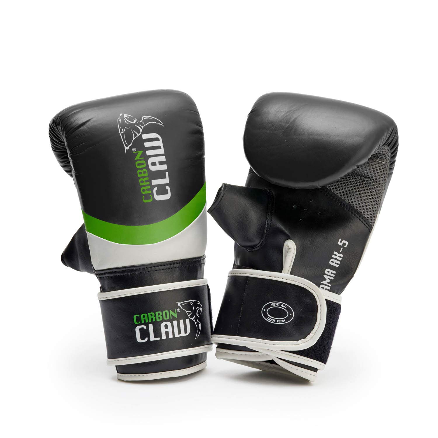 Carbon Claw Arma AX-5 Leather Bag Mitts, Color- Black/Green, Size- S/M
