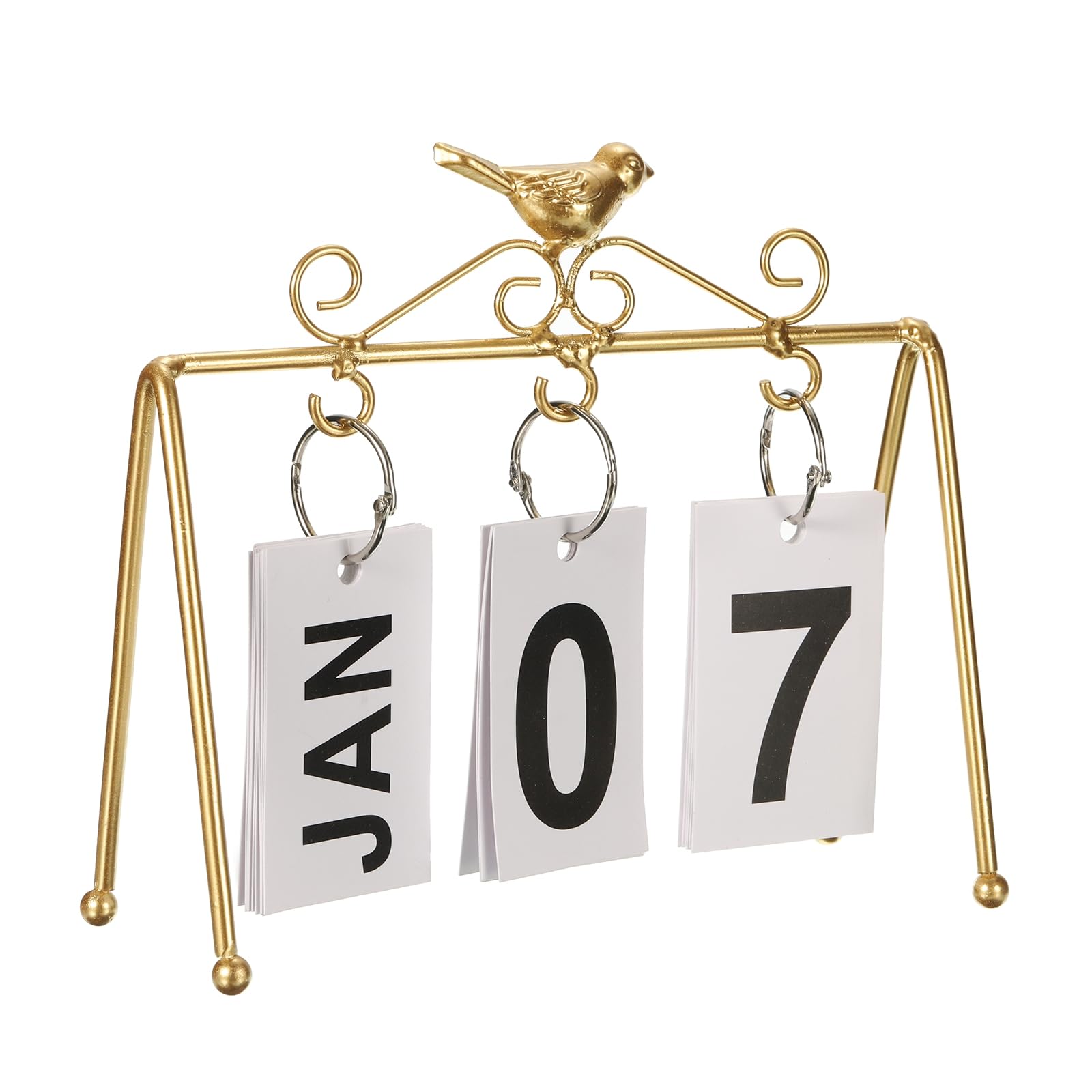 PATIKIL Vintage Wood Perpetual Calendar, Flip Calendar Turn Page Month Date Display for Desk Office Home Decoration Style 2, Golden