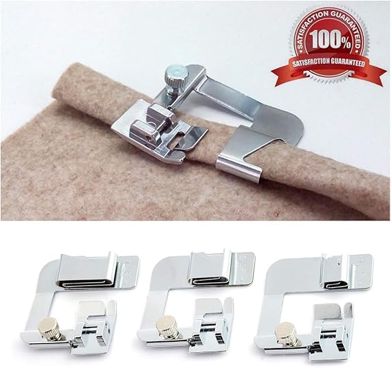 Lot De 3 Pieds Ourlet Roulotté Pour Machine à Coudre - 1/2", 3/4", 1", Métal, Universel