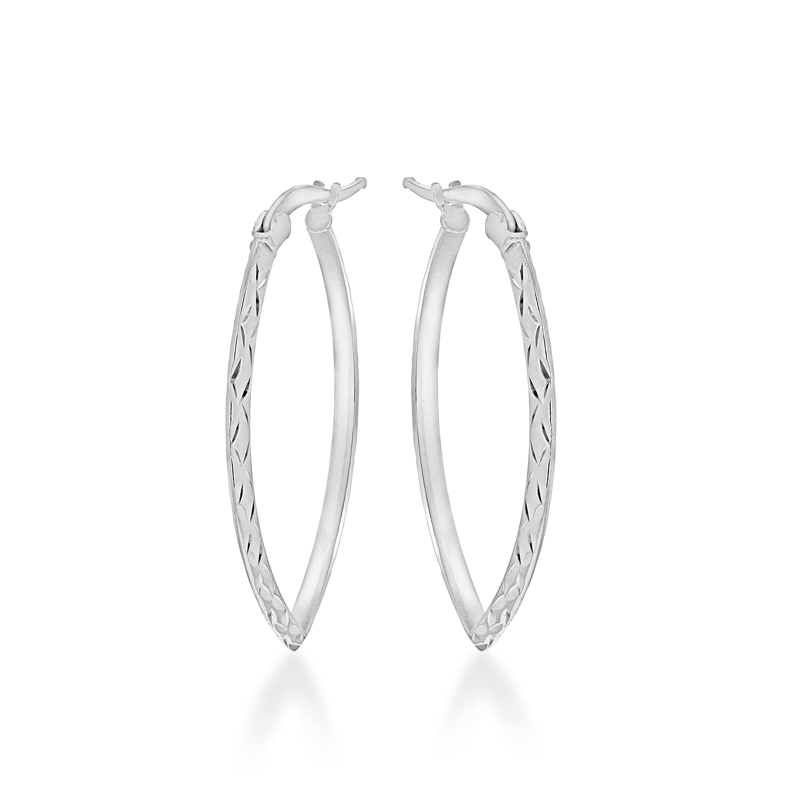 Tuscany Silver Women's Sterling Silver Rhodium Plated Diamond Cut Elliptical Creole Earrings