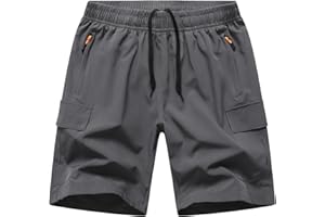 HONCAN Boys Cargo Shorts, Outdoor Quick Dry Hiking Shorts, Lightweight Athletic Short with Zipper Pockets