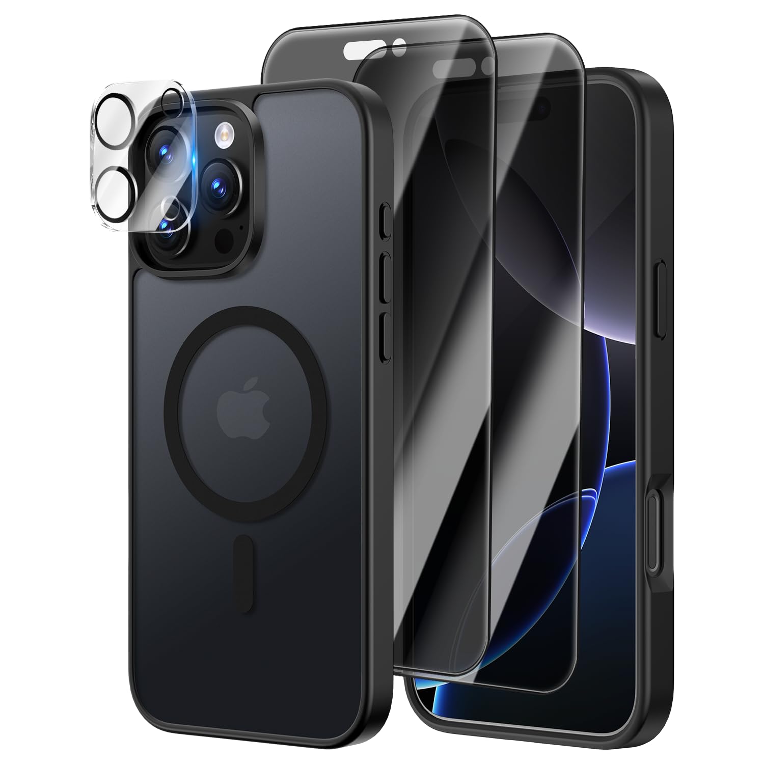 Photo 1 of [4 in 1] Magnetic for iPhone 16 Pro Case, 2 Pics Privacy Screen Protectors and 1 Pic Camera Protector, Fit for MagSafe, Military Grade Shockproof Translucent Matte Slim 16 Pro Phone Case 6.3", Black
