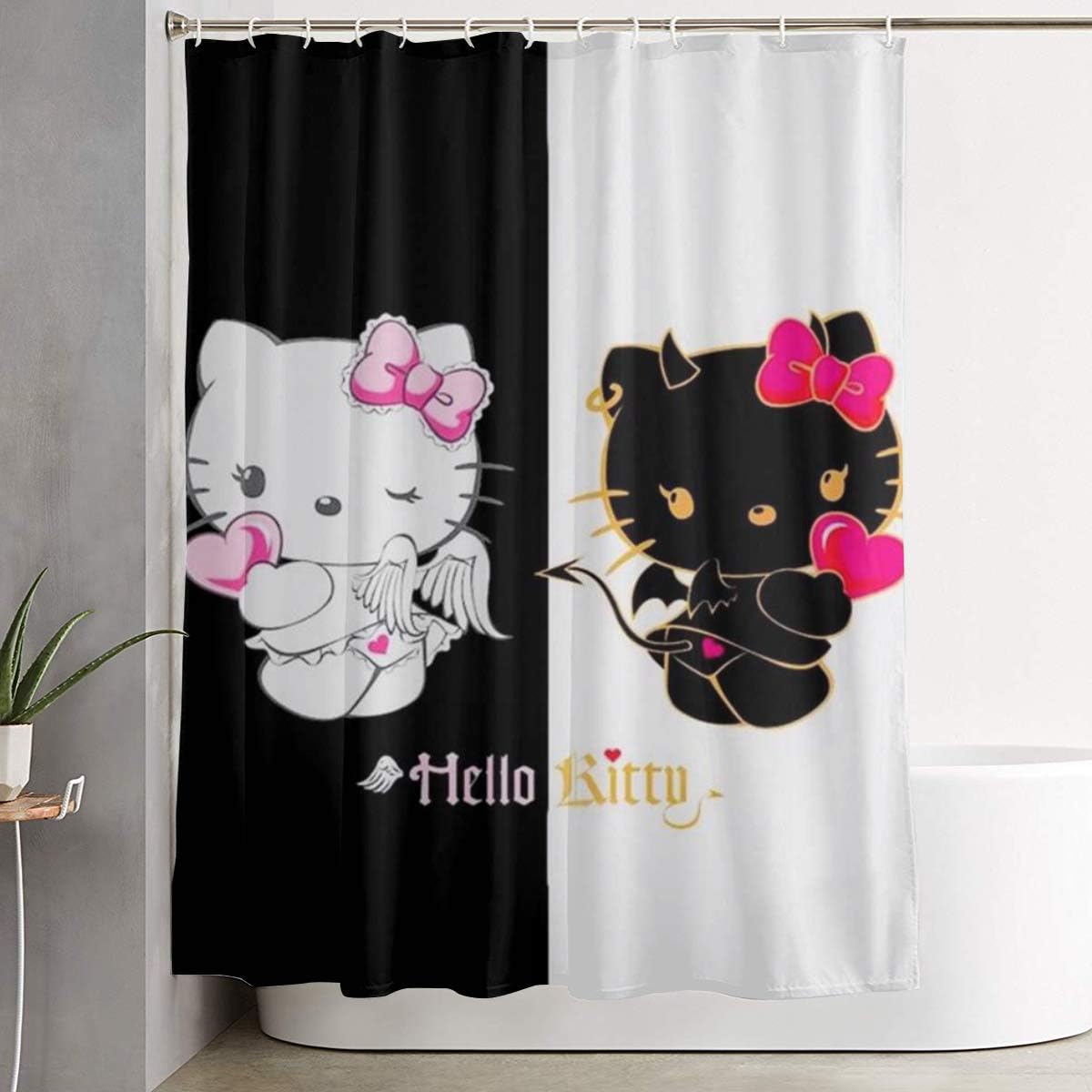 Duwamesva Shower Curtain Angel Devil Hello Kitty Art Print