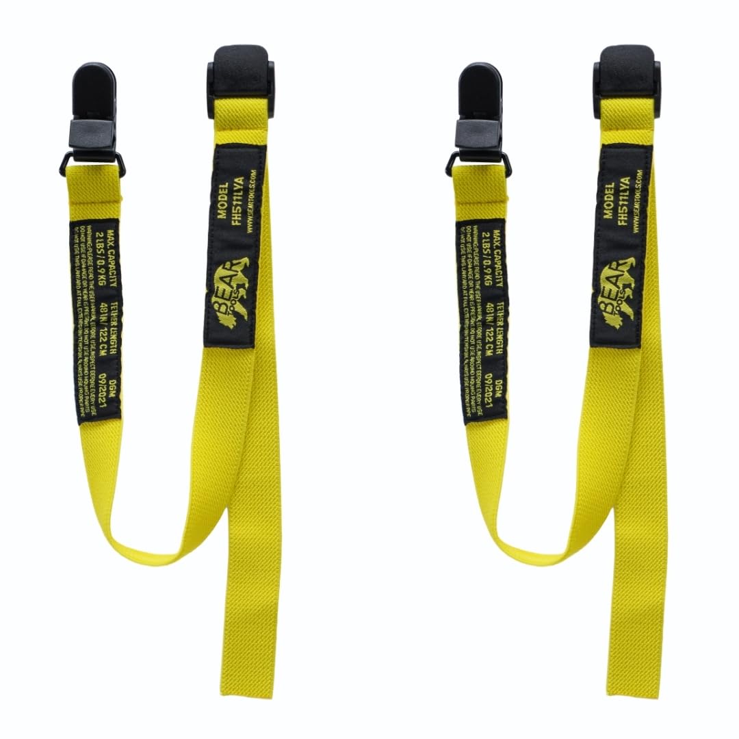 BearTOOLS Yellow Fabric Helmet Lanyard Clip Attachment Secure Fastening Anti-Drop Lighter Leash Hard Hat Chin Strap 50cm/19 Inches (2)