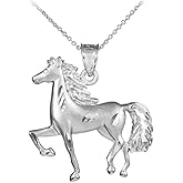 Animal Kingdom 925 Sterling Silver Satin Finish Horse Charm Pendant Necklace, 22"