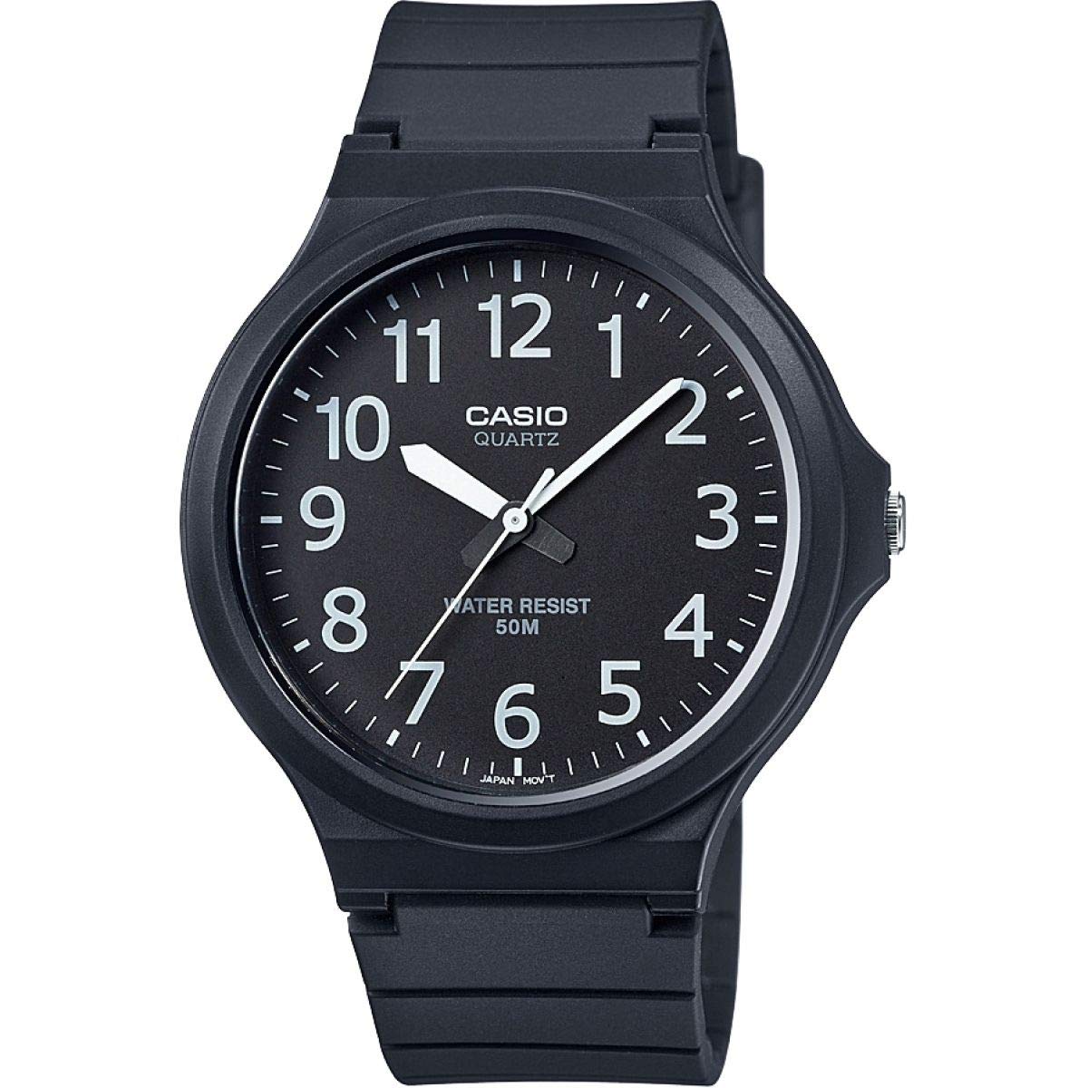 Casio Unisex 43.00mm Quartz Watch with Black Analogue dial and Black Rubber Strap Strap MW-240-1BVEF