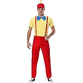 Adult Tweedle Dee/Dum Outfit for Men, Colorful Suspender Halloween Costume, Identical Twins with Peculiar hats