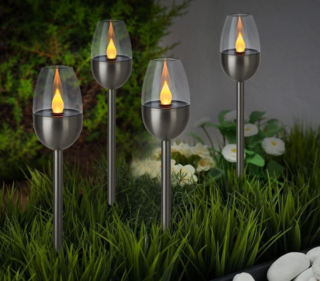 Garden Mile 4 x Flame Effect Solar Torch Lights with LED Flame Effect Waterproof Garden Stakes for Outdoor Yard Pathway Driveway Porch Patio Landscape Lawn Security Lighting Decor Pathway Lighting โ image 1
