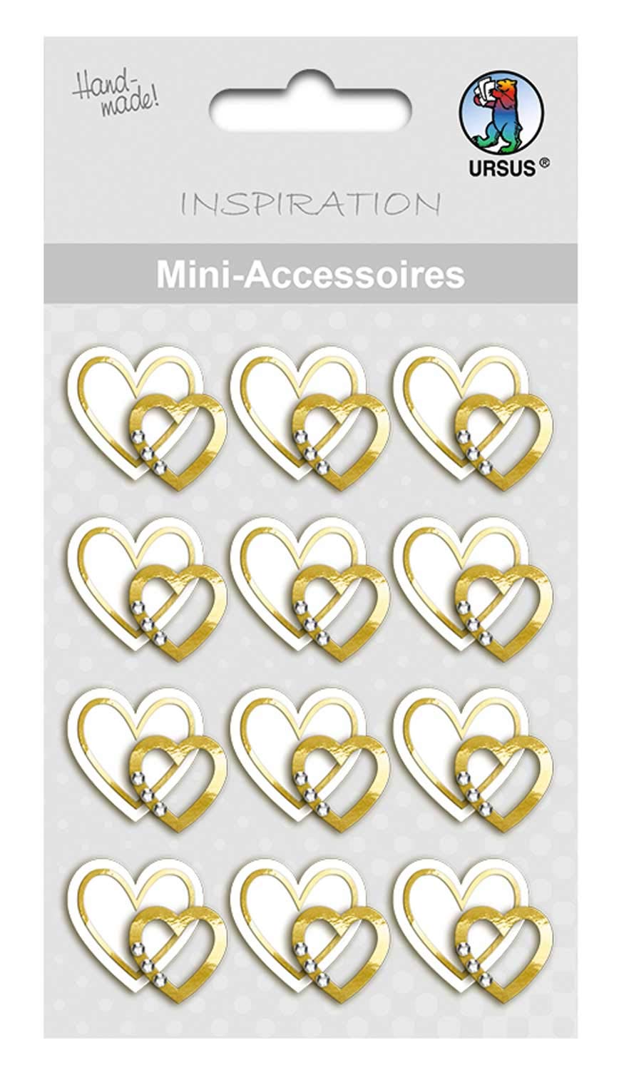 Ursus 56900002F Mini Accessories White and Gold Hearts with 3 Small Decorative Stones Pack of 12 Silver