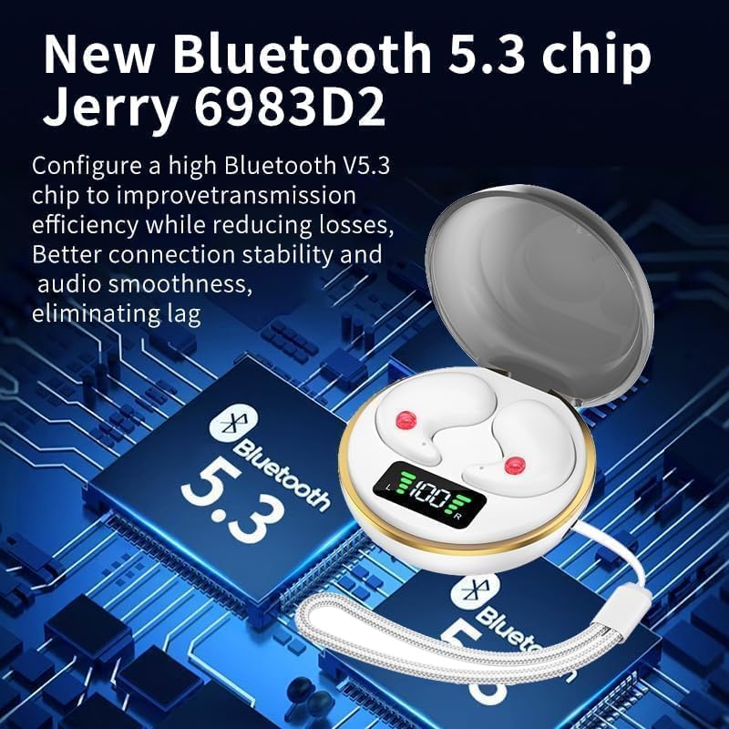Bluetooth 5.4 Wireless Invisible Bluetooth Earphones for Sleeping on the Side, Mini In-Ear Headphones, Comfortable Flat Design Sleep Headphones, IPX7 Waterproof Earphones for iOS, Samsung, Android