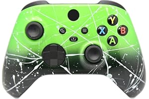 ProControllers LLC Hand Airbrushed Fade Custom Controller Compatible with Xbox Series X/S & Xbox One (Series X/S Green & Black Fade W/Silver Splatter)