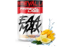 Primeval Labs EAA Max, BCAA Perfect Amino Acid Powder - Pre or Post Workout Muscle Recovery - BCAAs, EAAs, Electrolytes, Supports Hydration & Performance, Keto Friendly, Tropical Lemonade 30 Servings