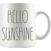 FundingCharlee Hello Sunshine Coffee Mug - Hello Sunshine Gifts for Christmas Coffee Mug - Text Birthday Gifts Coffee Mug - Birthday - Family - Merry Christmas Coffee Cup 11oz