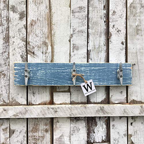 Nautical Boat Cleat Coat Rack Towel Rack, Distressed Blue