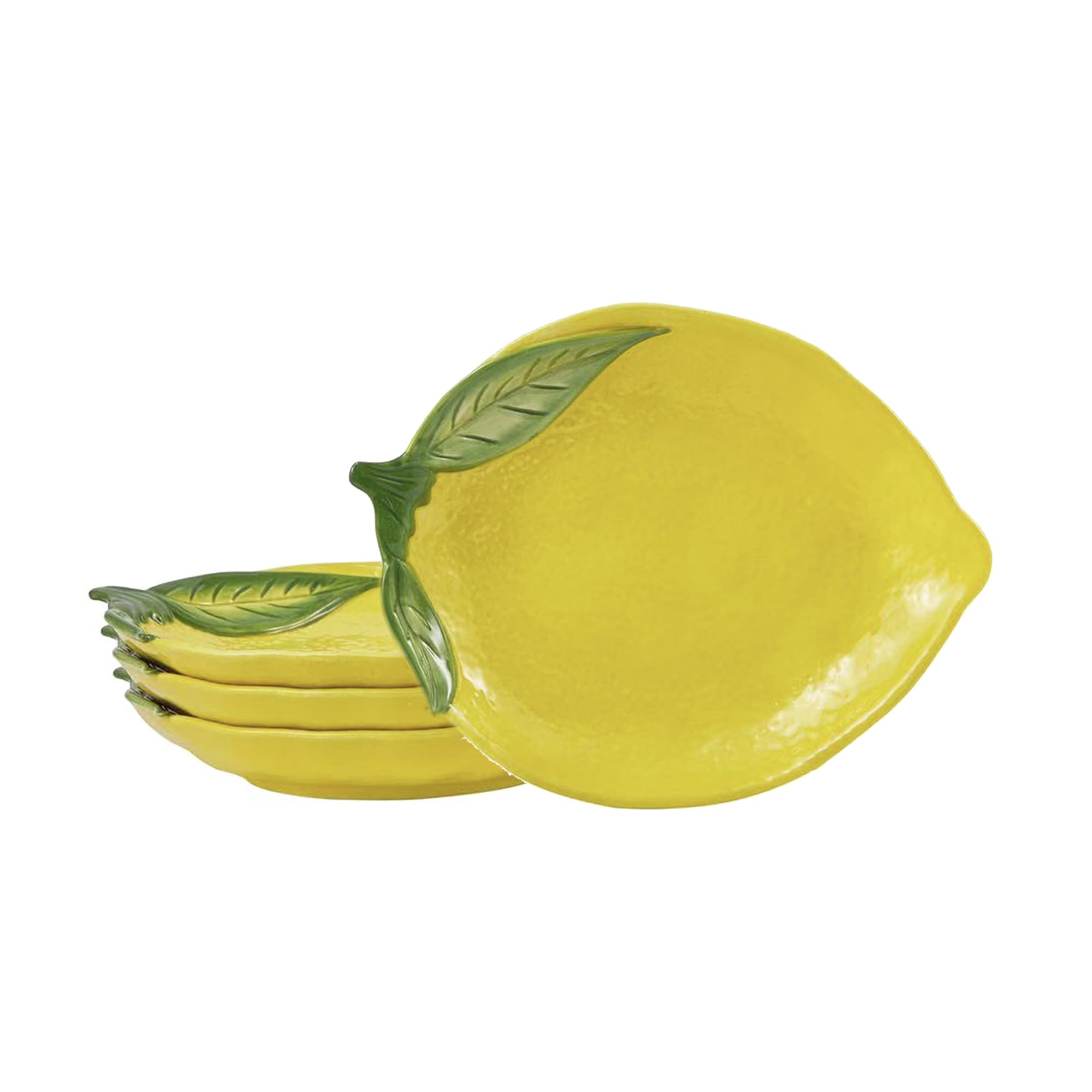 Photo 1 of ***only 2 pieces*** Bico Lemon Shape Handpainted 8 inch Stoneware Salad Plates Set, Microwave & Dishwasher Safe, for Salad, Appetizer, Tapas, Picnic