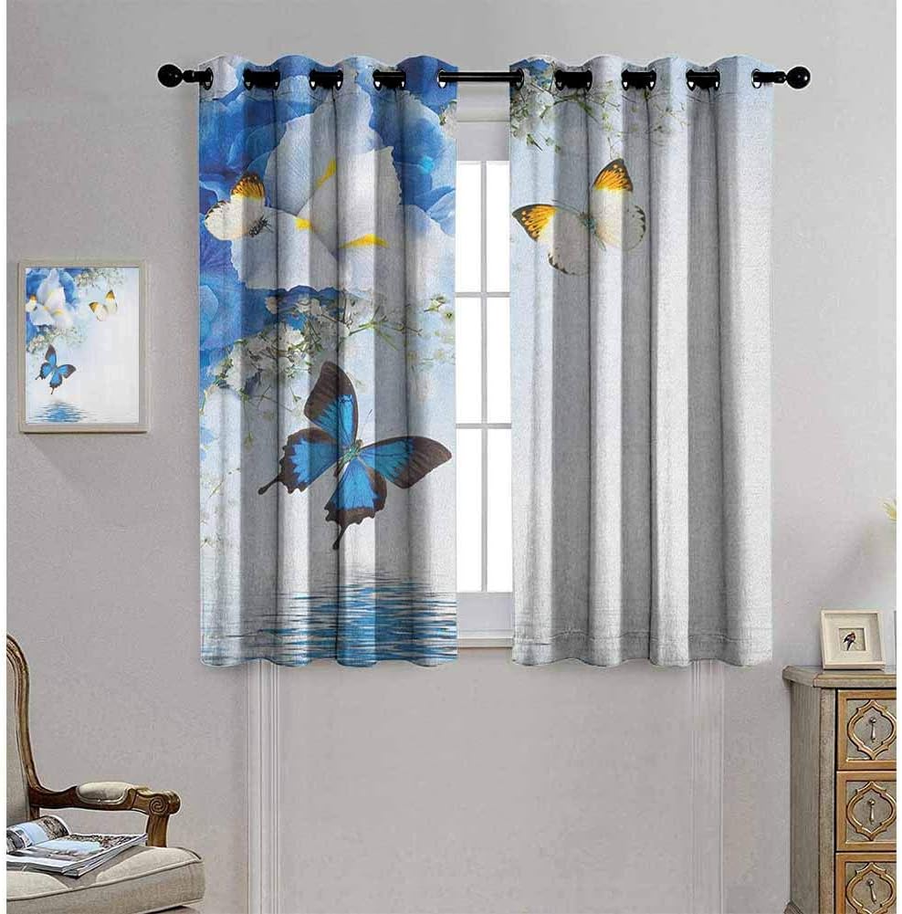 Floral Printed Blackout Curtains, Blue and White Wild