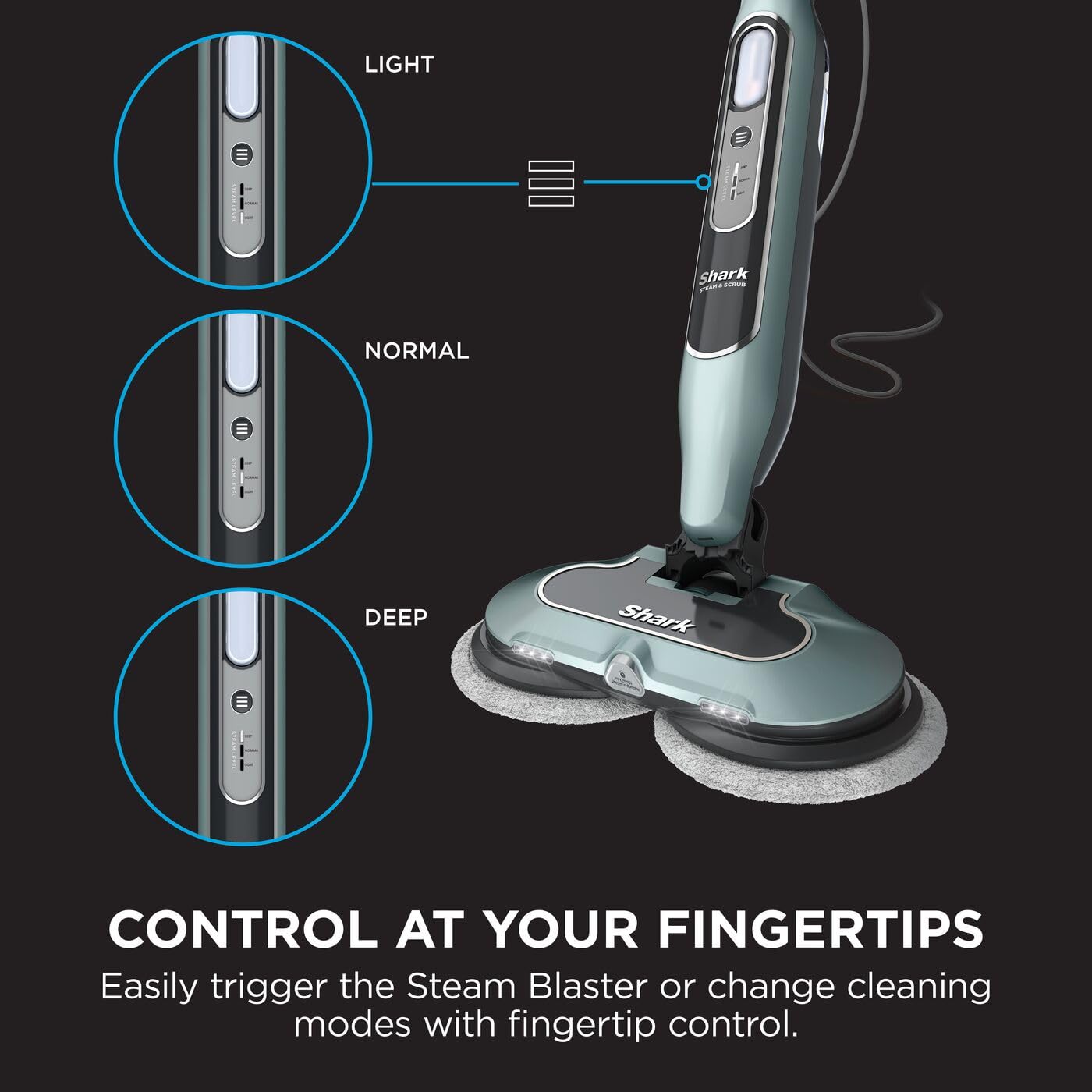 Shark Steam Mop, Automatic Steam and Scrub Steam Mop with Steam Blaster & 6 Dirt Grip Pads, 3 Steam Settings, Stain & Dirt Removal, For all Sealed Hard Floors, 8m Cord, Sage Green, S8201UKCP