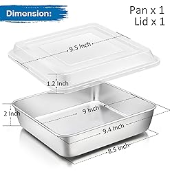 P&P CHEF Square Baking Cake Pan with Lid, Stainless