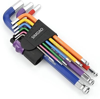 SIMDAO 9Pcs Metric Hex Key Set 1.5-10mm Anti-Slip Ball End Color Coding