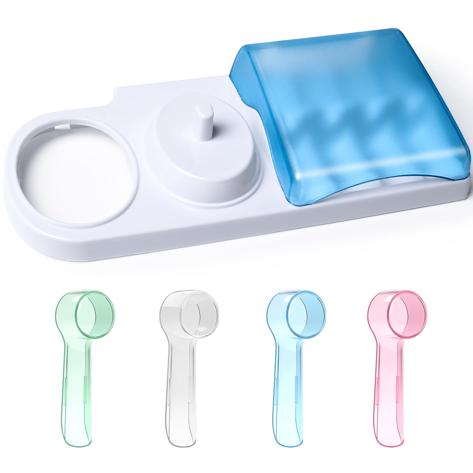 Electric Toothbrush Holder with 1 Charging Stand Slot, 1 toothbrush stand and 4 Toothbrush Heads Storage + 4 PCS Toothbrush Head Covers for Oral B
