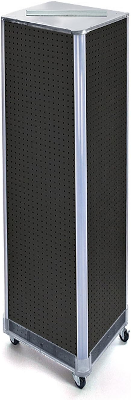 Styrene Pegboard Square Tower Display in Black 16W x 60H Inches with Wheel Base