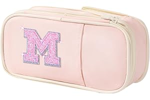 Janhavi Preppy Pencil Case for School Supplies, Initial Large Pink Penicl Case for Nursing Bag, Cute Pencil Pouch Bag for Office,Birthday Gifts for 6 7 8 9 10 11 12 13 Year Old Girls-Pink M