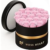 Moss Heart 20 Petite Preserved Roses in Round Box, Forever Roses, Long-Lasting 1+ Year, No Watering, Home Décor Centerpiece, Gift for Her, Birthday or Anniversary