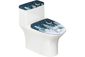Vanideaoty Snowman Moon Christmas Toilet Seat and Tank Lid Cover Toilet Cover 2 Set Cover for Bathroom Decorations