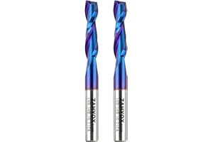 ZahyoX 1/4 Inch Shank Upcut Spiral Router Bit, Nano Coated Solid Carbide Straight CNC End Mill for Wood, 1/4 Dia x 1 CL x 2-1/2 OVL, 2 Pack