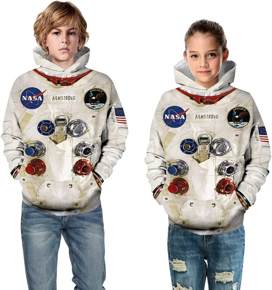 Ainuno Kids Boys Girls Hoodie Pullover 4-15Y Galaxy Wolf Sweatshirts 3D Cool Top: Clothing