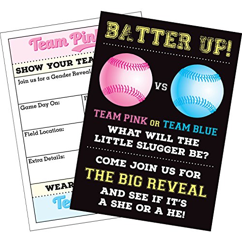 Rock Era Inc 25 Baseball Gender Reveal Party Invitations with Envelopes (5x7 Inches) Invite Your Friends to Share in the Excitement When You Find Out Your Baby’s Gender