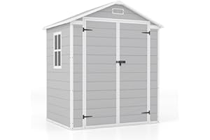 Patiowell 6x4 FT Resin Outdoor Storage Shed-Perfect to Store Patio Furniture, GardenTools Bike Accessories, Beach Chairs and Lawn Mower, White & Grey