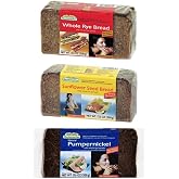 Mestemacher Natural High Fiber Bread 3 Flavor Variety Bundle: (1) Whole Rye, (1) Pumpernickel, and (1) Sunflower Seed, 17.6 Oz. Ea. (3 Total)