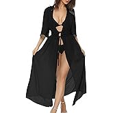 Swimsuit Coverup For Women Fashion Tie Front Sheer Beach Dress Long Flowy Bathing Suit Cover Up Vacation Outfits