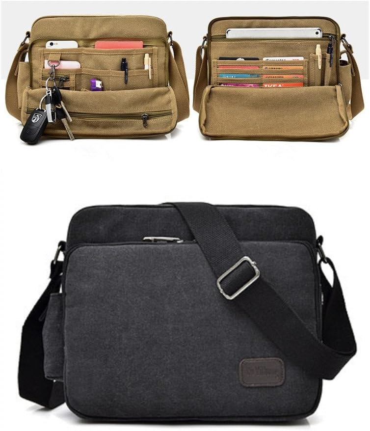 Urmiss Canvas Small Messenger Bag Casual Shoulder Bag Travel Organizer Bag Multi-Pocket Purse Handbag Crossbody Bags