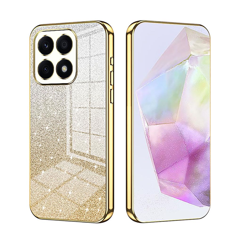 ILING Case for HONOR X7c / HONOR 200 Smart 5G, Ultra Thin Elegant Gradient Color Sparkling Back Design Electroplated Edging Soft Silicone TPU Shockproof Phone Case Girls Cover (Gold)