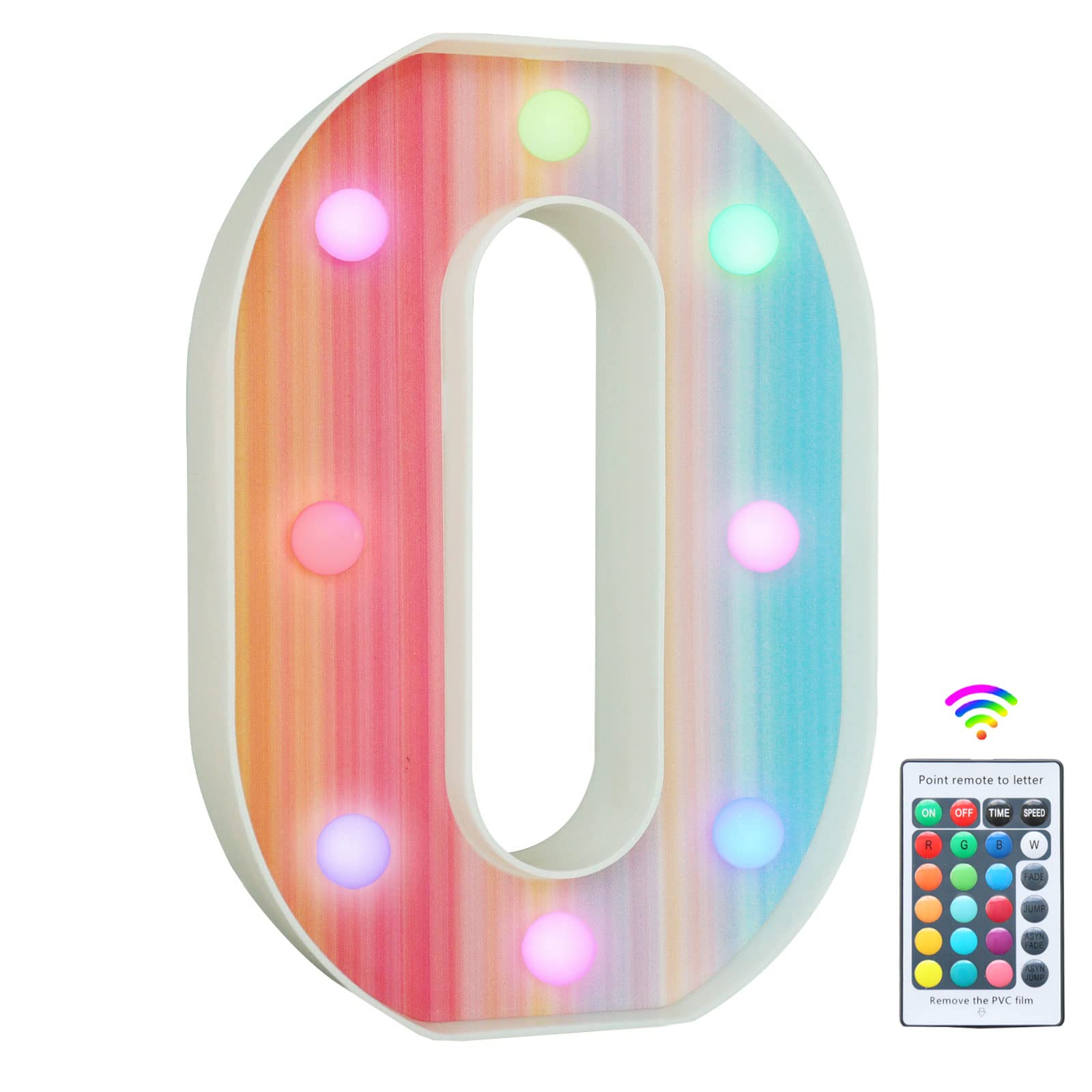 Rainbow Light Up Letters, Colorful LED Letter Lights 16 Color Changing Alphabet Sign Gifts for Girls Women Party Birthday Decorations Remote Night Light Christmas Valentine Wall Table Decor - O