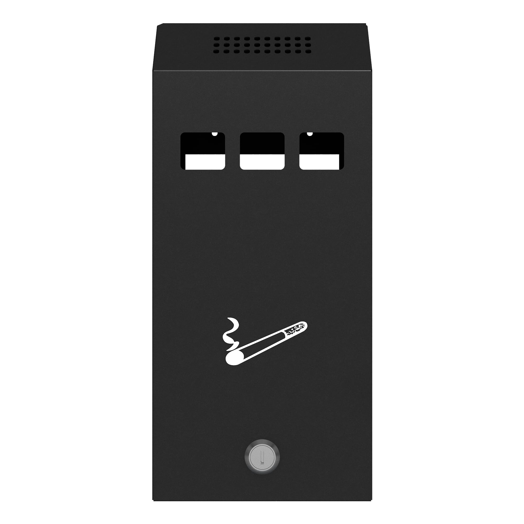 DWD Wall Mounted Ashtray Lockable with Keys Galvanised Steel Powder Coated with Drainage Holes Removable Inner Tray for Outdoor Use, Black, Slim 32 cm