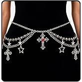 Navoky Gothic Cross Waist Belt Chain Y2k Star Charms Body Chain Women Punk Belt Crosses Jewelry for Pants and Dress