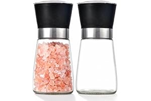 2Pcs Salt and Pepper Grinder Set, Stainless Steel Glass Pepper Grinder Manual, Removable & Visible & Easy to Clean Salt Mill 