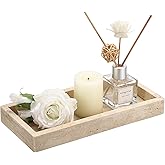Hipiwe Natural Travertine Tray Vanity Decorative Tray Rectangular Perfume Trays Bathroom Countertop Storage Catchall Trays for Vanity Jewelry Trinket Candles Organizer, 9.8"x4.7"x1.2"