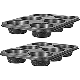 Walooza Jumbo Muffin Pan 2 Pack, Nonstick 6 Cup Muffin Tin, Extra Large Cupcake Pan for Baking, Giant Muffin & Cupcake Mold, Carbon Steel Muffin Tins, 3.3'' Cup Diameter