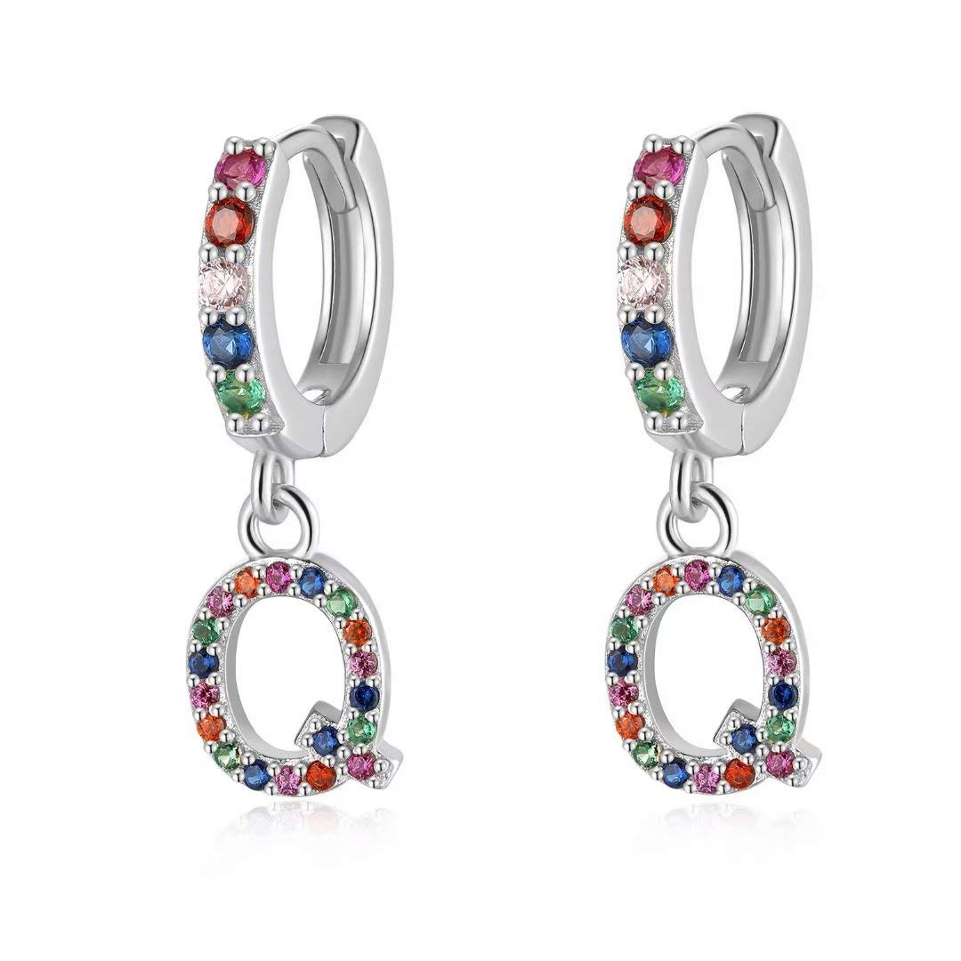 Qings Dangly Earrings Initial Earrings, 925 Silver Earrings Q Name Letter Earrings Pendants Drop Dangle Earrings Colorful Hoop Earrings for Women Girls