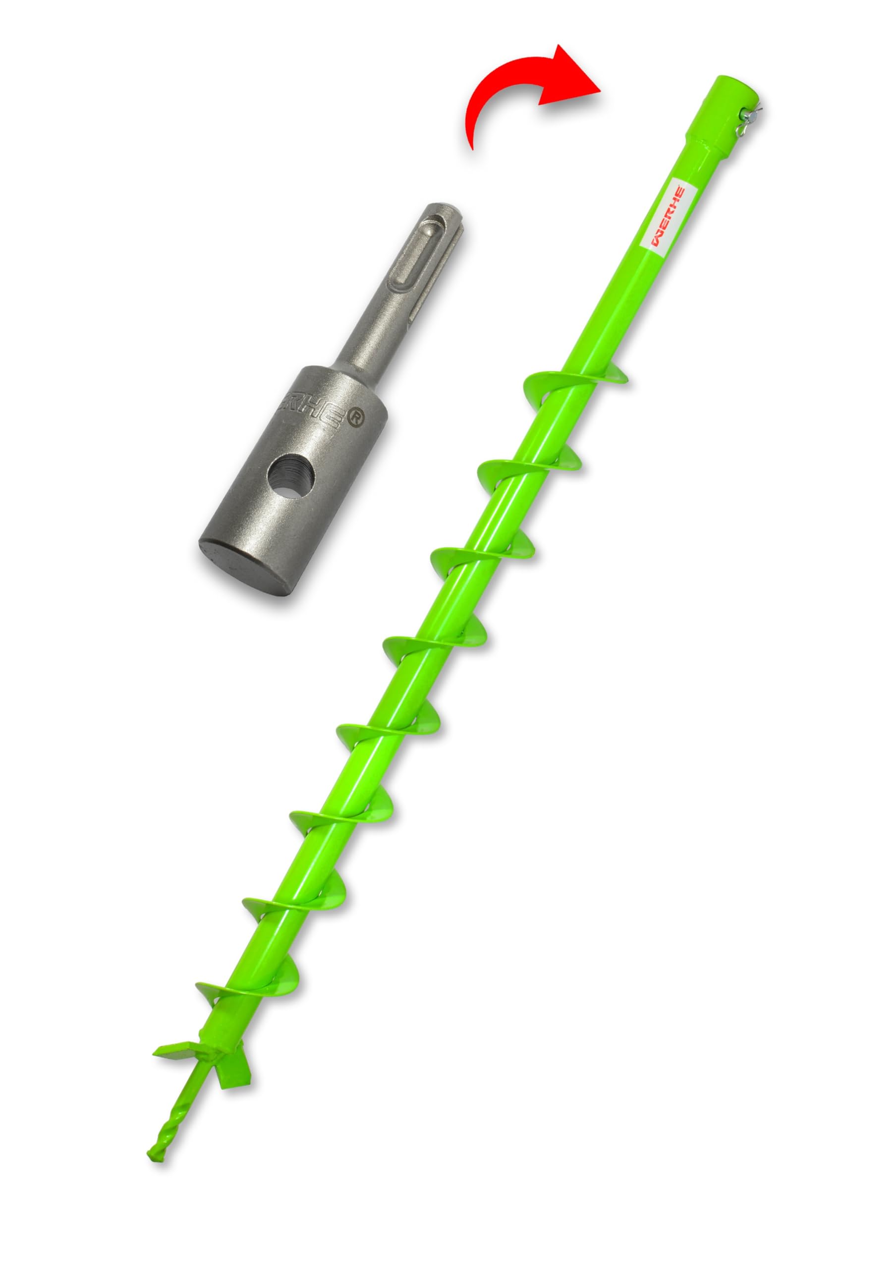 WERHE Earth Auger for Drilling Machine with SDS Plus Adapter ⌀50 mm, 80cm Length - Well Auger, Tree Planting, Earth Hole Auger, Pile Auger, Culvert Auger - Precise Drill Point and Carbide Blades