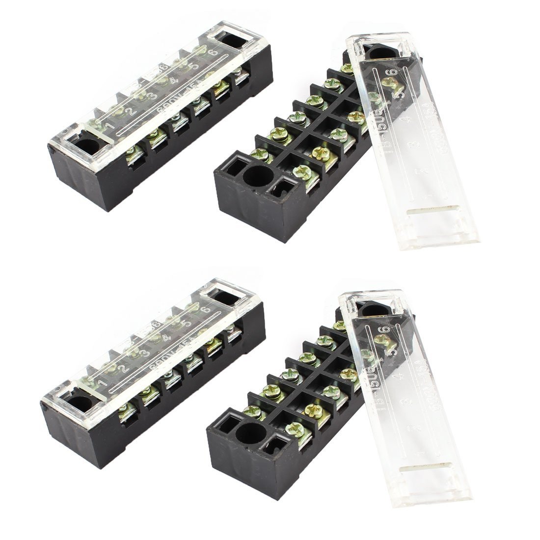 sourcing map 4 Pcs 15A Dual Row 6P Screw Connector Electric Barrier Terminal Block