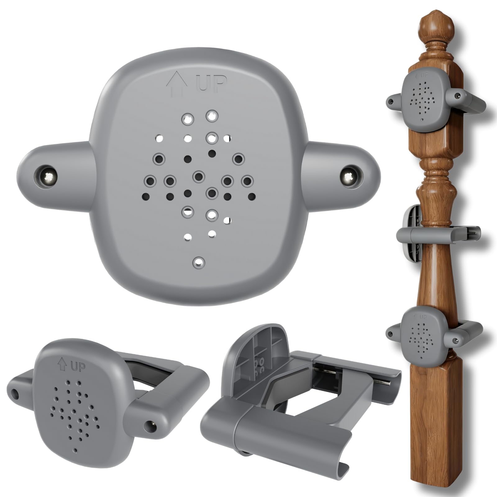 Photo 1 of ?Upgrade? 2 Pcs Baby Gate Banister Adapter – No-Drill Stair Railing Mount Kit, Fits 2–3.5? Round/Square Posts, Compatible with Baby & Pet Safety Gates,Gray