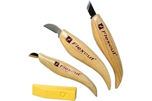 FLEXCUT Wood Carving Knives | Chip Carving Set | 1095 High Carbon Steel Blades | Ergonomic Ashwood Handle | Set of 3 Woodcarving Tools | KN115 | Made in the U.S.A.